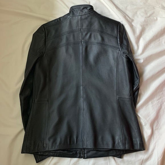 Trendy Black Leather Zip Jacket - Nicole Miller - Picture 5 of 5